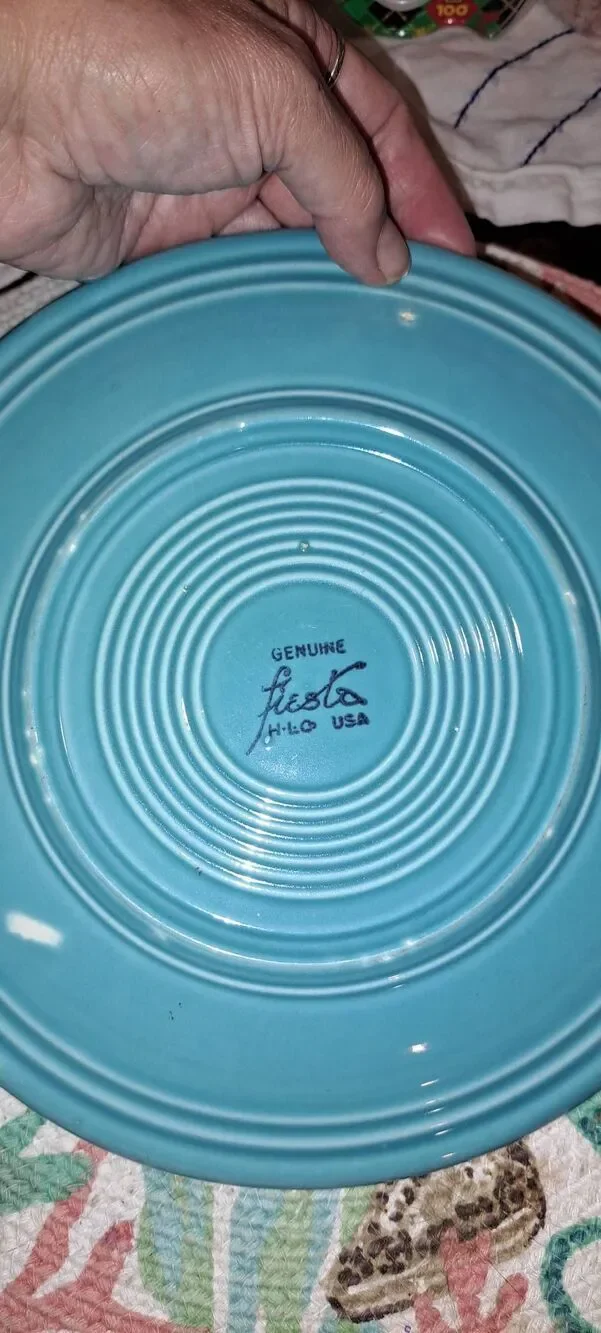 Vintage Genuine Fiesta Turquoise Dinnerware 7 Piece Lot HLC USA Plates Saucers S